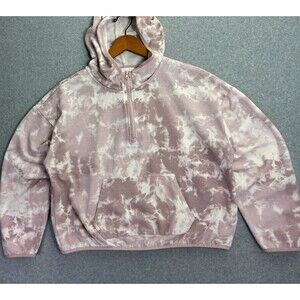 Olive + Oak Women’s Size M Hoodie Sweatshirt Pink Tie Dye Quarter Zip Pullover
